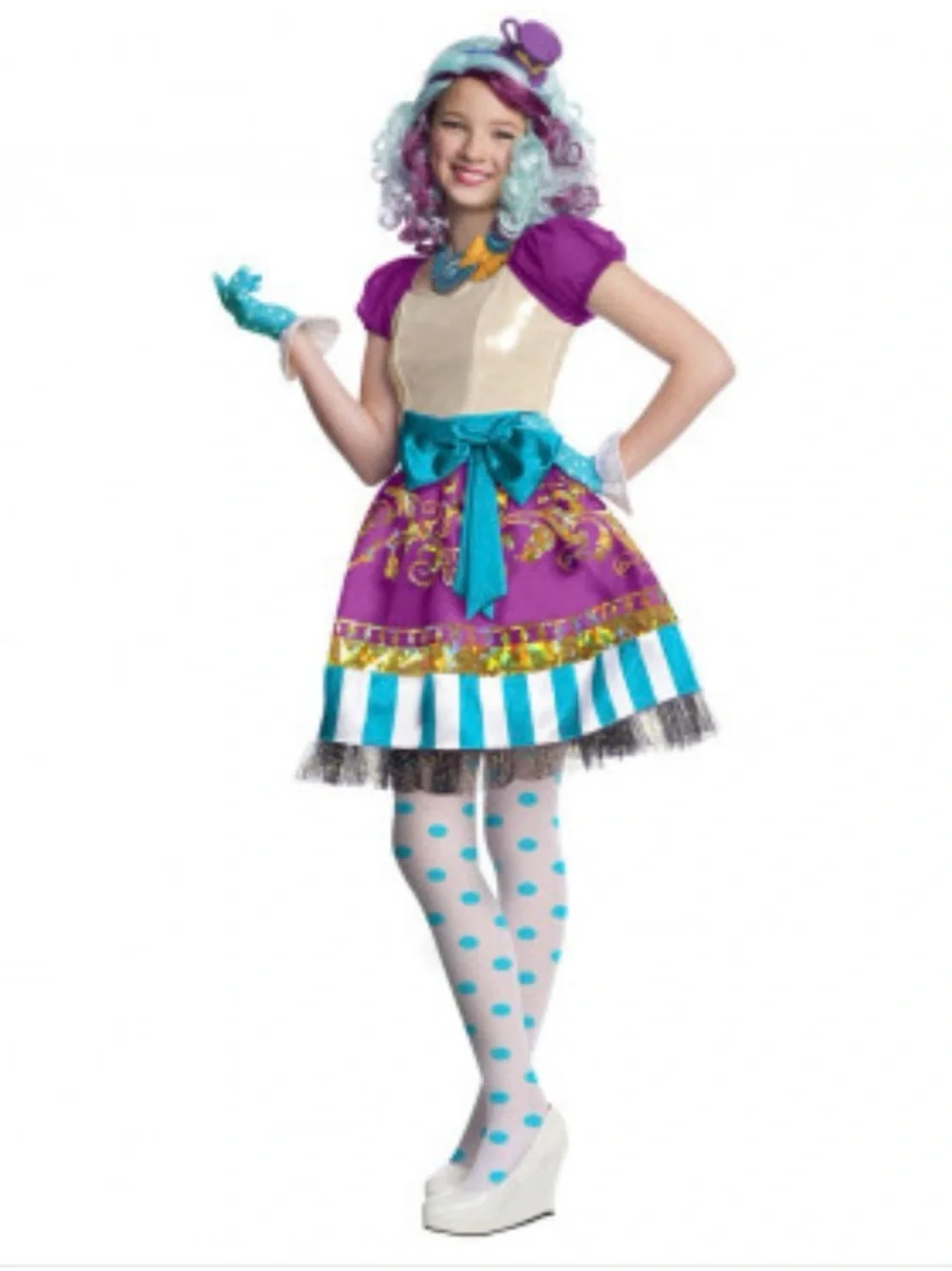 Ever After High Madeline Hatter Girls Costume size XL 14-16 - Blue, Pink & White